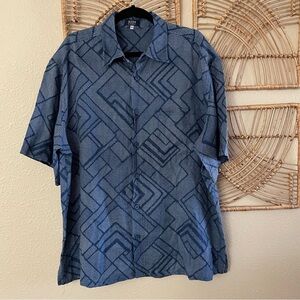 Bodhi by Kotomori Aloha Hawaiian Shirt Linen Blue Artsy Art To Wear Sz 2XL B12